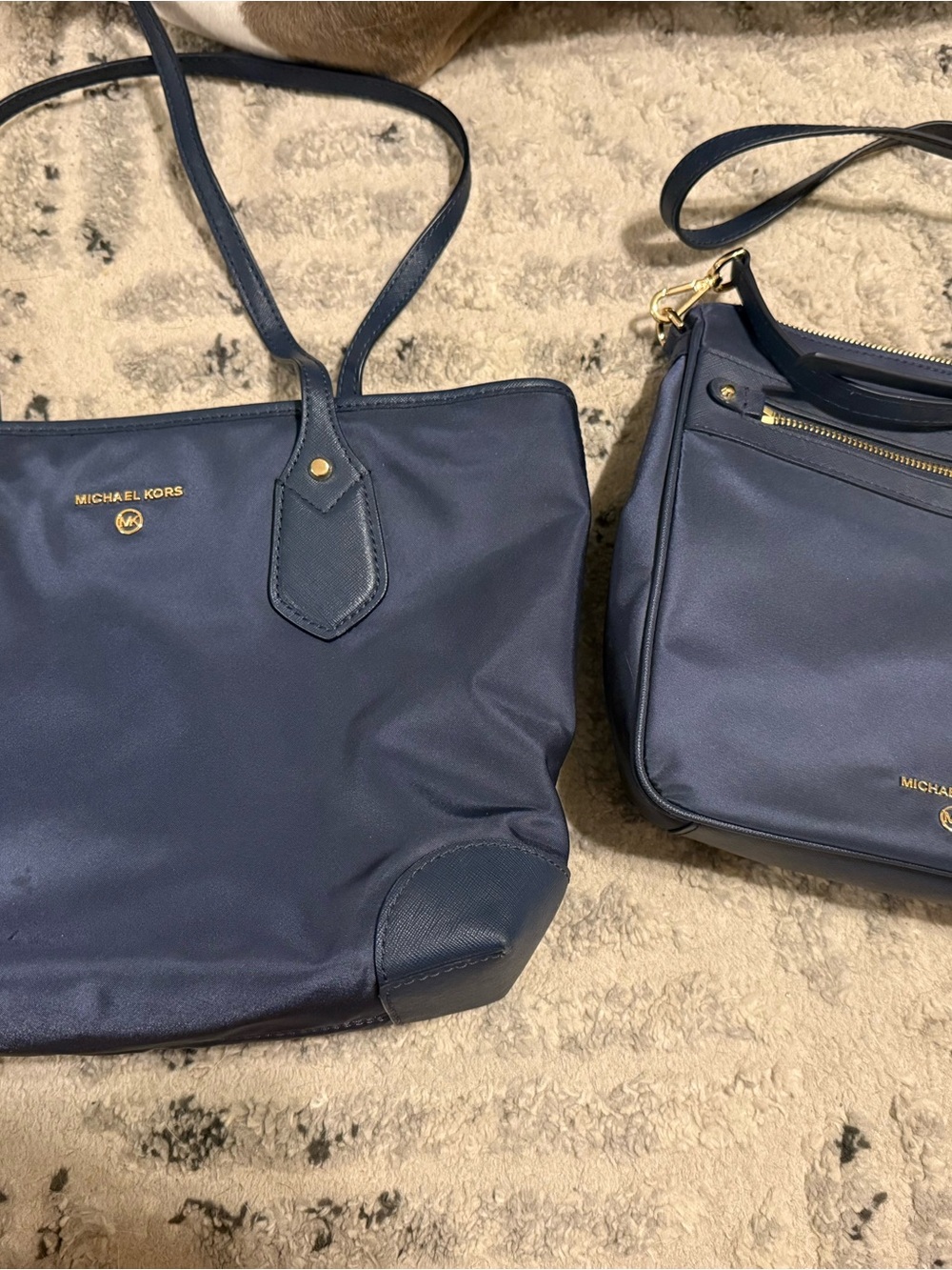 Michael Kors Navy Tote and Matching Crossbody in Gold-Tone Hardware
